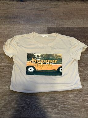 ROMWE Beige Tee with Orange Car Graphic
